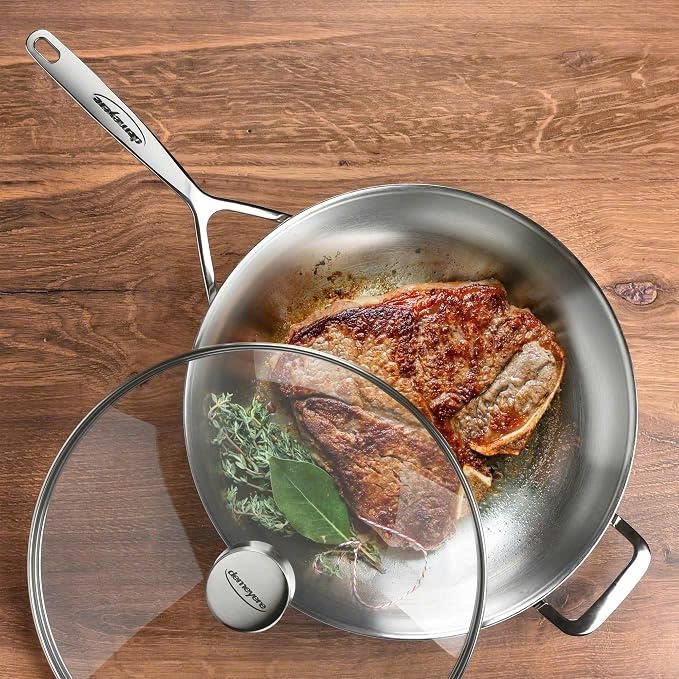 Demeyere 5-Plus 12.5-inch Stainless Steel Fry Pan With Glass Lid
