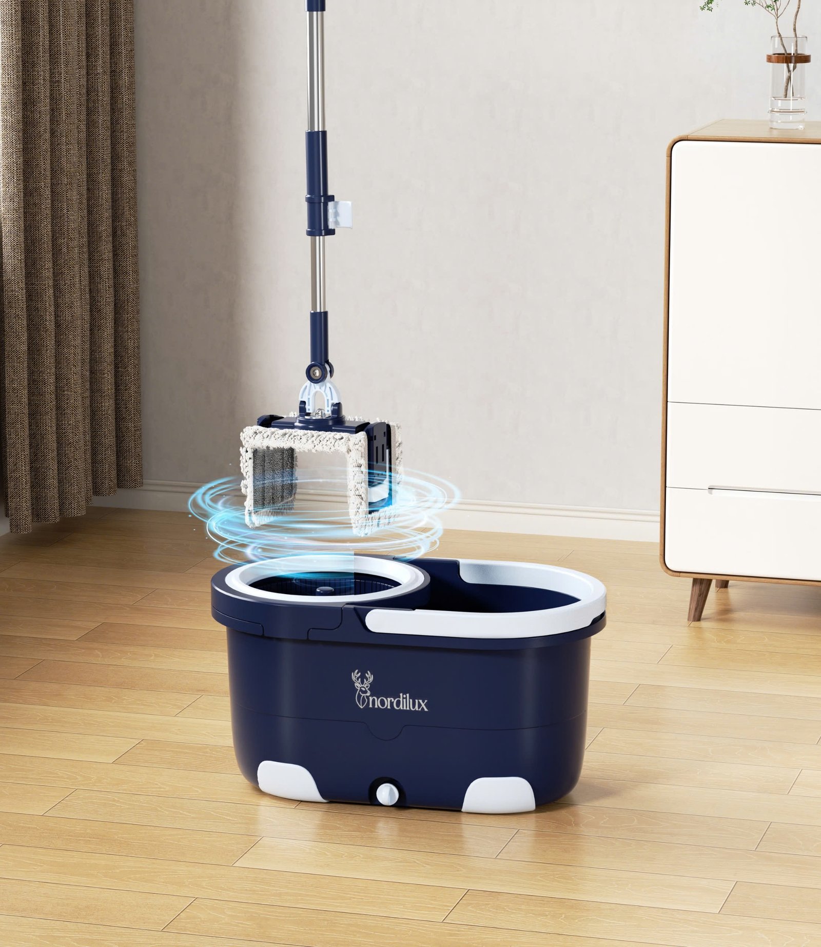Nordilux 2-in-1 Traditional Multi-Purpose Mop Set with Dual Cleaning Action – Buy 1, Get 4 Free Microfiber Mop Pads.